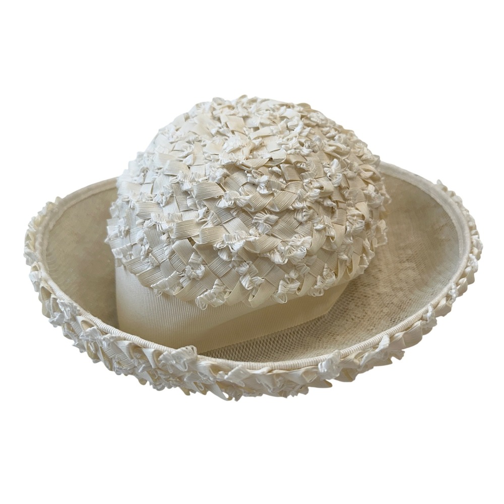 Vintage Union Made Ivory Ribbon Hat Church Wedding‎ Party Occasion